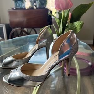 Kelly & Katie Metallic Silver Peep-Toe Heels